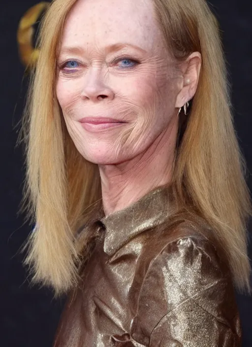 Image similar to a genetic combination sissy spacek and sigourney weaver, blond hair, brown eyes, face and shoulders focus