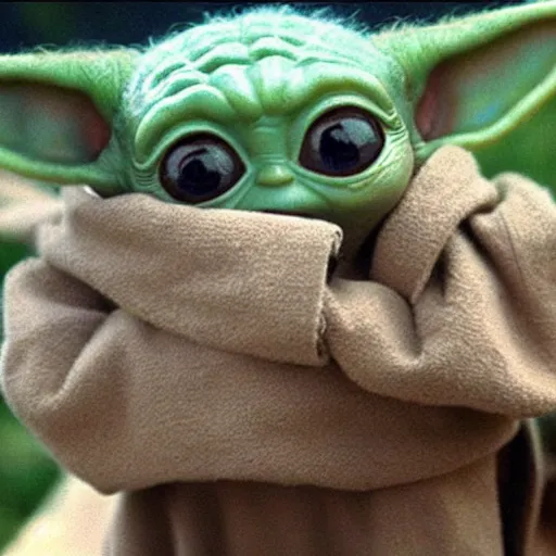 Prompt: baby yoda holding a gun