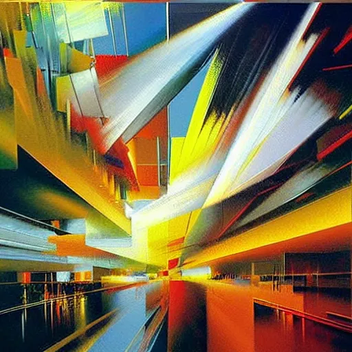 Image similar to abstract art representing momentum, oil painting by john berkey and gabriel dawe, masterwork