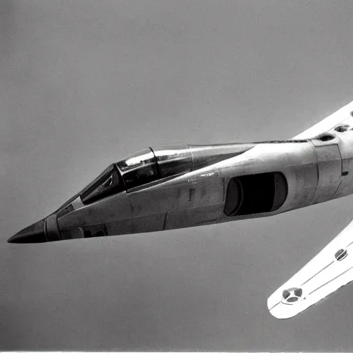 Prompt: a starfighter of old design shaped like a wicked W. Straight, razor-like wings at the sides with a dust-covered cockpit at the center.