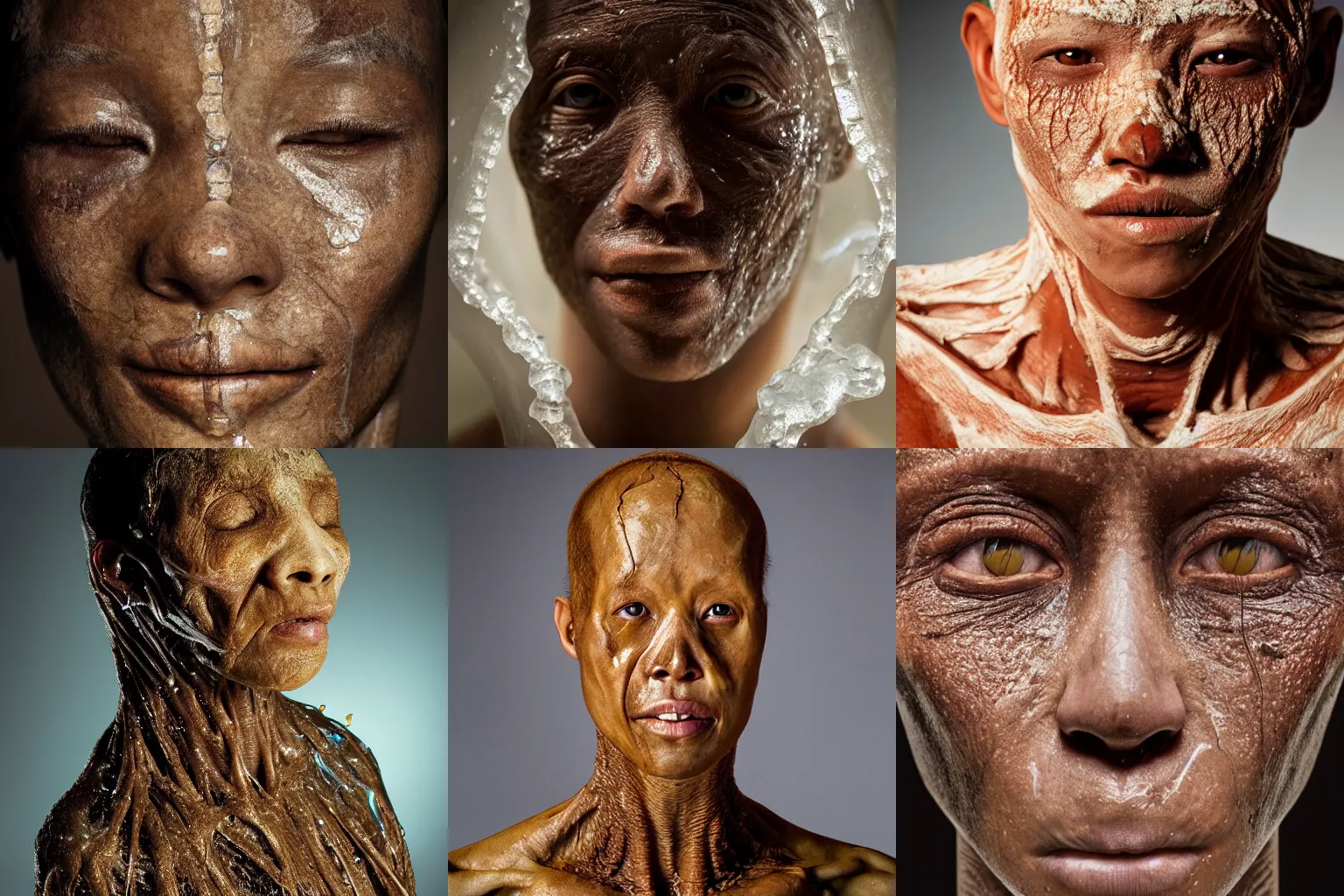 Prompt: the first real human with translucent skin made of tree sap, National Geographic, studio lighting