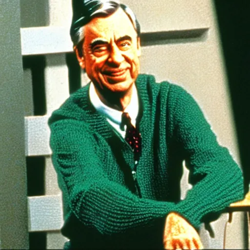 Prompt: film still of mr rogers as neo in the matrix