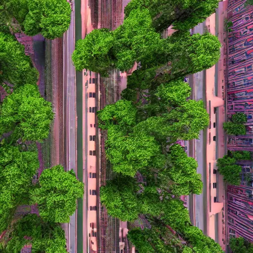 Image similar to city on mars with green trees