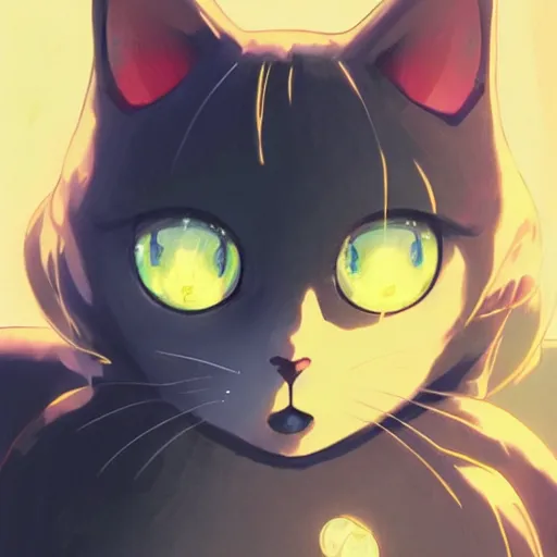 Image similar to A space realistic cat with big and cute eyes, || VERY ANIME, fine-face, realistic shaded perfect face, fine details. Anime. realistic shaded lighting poster by Ilya Kuvshinov katsuhiro otomo ghost-in-the-shell, magali villeneuve, artgerm, Jeremy Lipkin and Michael Garmash, Rob Rey and Kentarõ Miura style, trending on art station