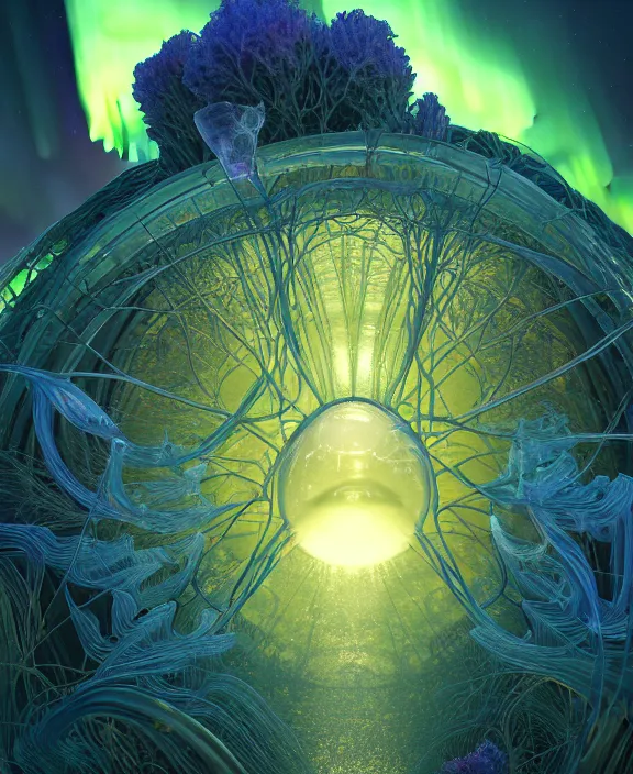 Image similar to simplicity, transparent clear see - through image of microbes, botany, aurora borealis environment, ultra realistic, concept art, art nouveau, photorealistic, octane render, 8 k, unreal engine. art by gustave dore and nori inoguchi and sam kaplan and zachary goulko and christopher marley and artgerm and alphonse mucha