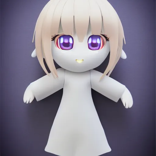 Prompt: cute fumo plush of a girl who summoned an imaginary friend using an ouija board, ghost, outline glow, vray