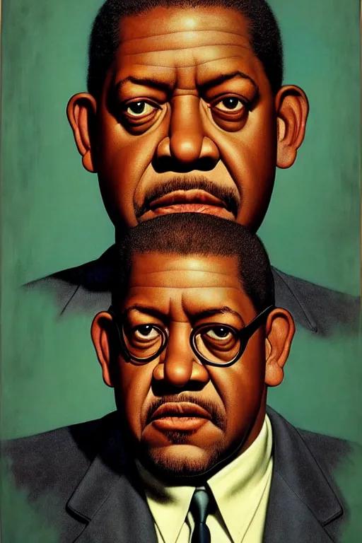 Image similar to forest whitaker by gil elvgren and norman rockwell and rob gonsalves and hajime sorayama, hyperrealistic, high detail, ultra detailed, highly detailed face, ruffled fabric