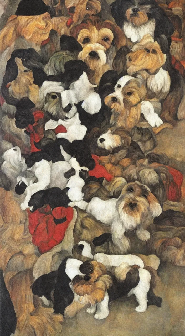 Prompt: a havanese dog in mexico, painting by diego rivera