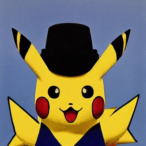 Image similar to pikachu, painted by rene magritte