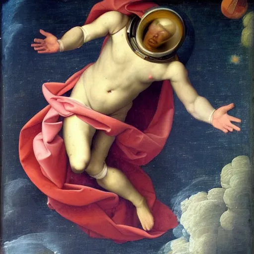 Image similar to beautiful renaissance painting of an astronaut floating in space