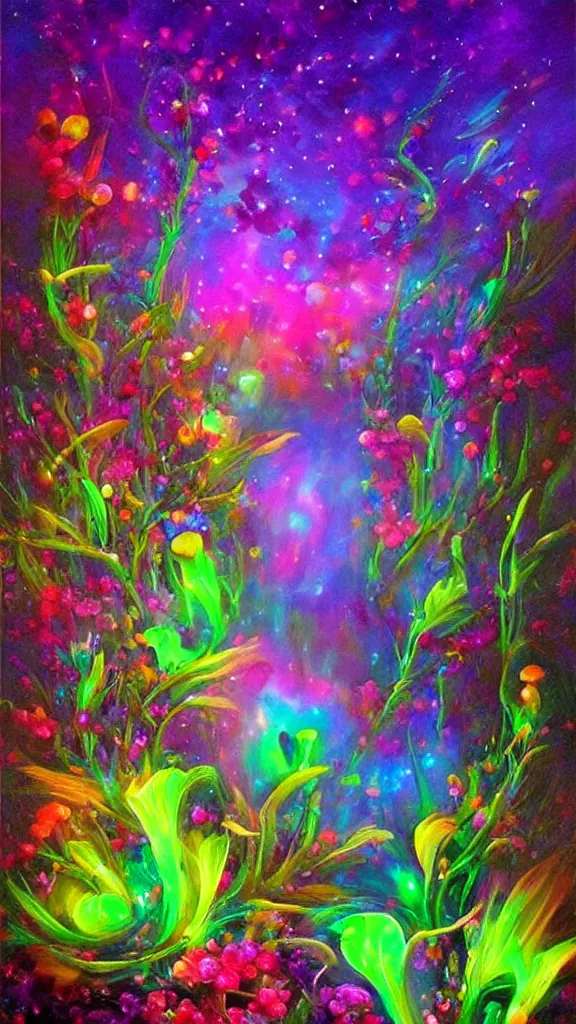 Image similar to glow bloom Tansparency diffusion beautiful painting acrylic multicolor bioluminescence artstation