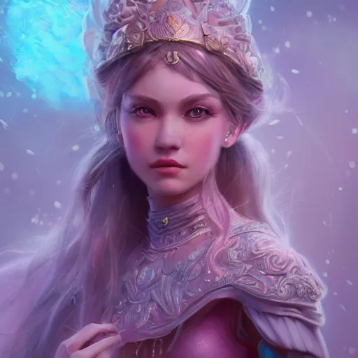 Prompt: detailed concept art illustration pastel painting of a beautiful Disney warrior princess in full intricate clothing, ultra detailed, digital art, octane render, 4K, dystopian, micro details