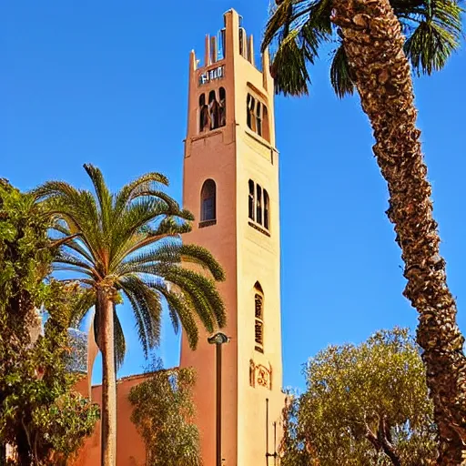 Prompt: Gorgeous photograph of UC Santa Barbara\'s Storke Tower