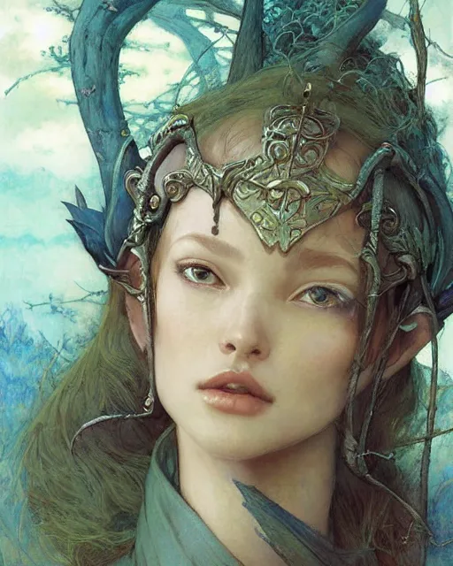 Image similar to a beautiful elf princess by BROM, Edgar Maxence and Ross Tran and Michael Whelan and Jules Bastien-Lepage