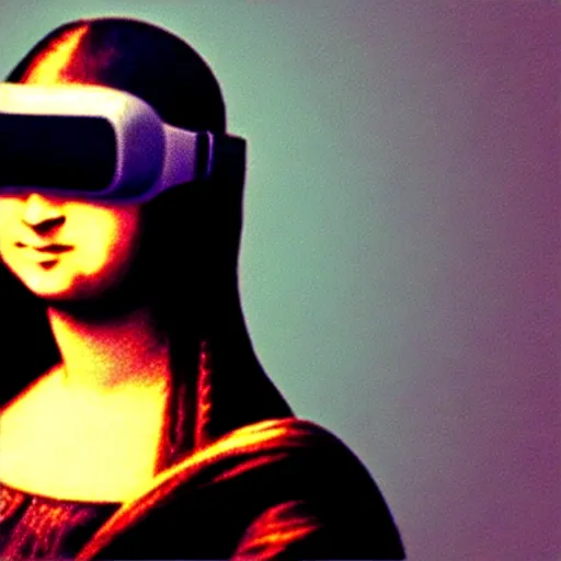 Prompt: mona lisa with a vr headset on