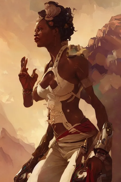 Prompt: heroic image of an african woman space pirate art by artgerm and greg rutkowski and alphonse mucha and Charlie Bowater Trending on artstation, artstationHD, artstationHQ, 4k, 8k