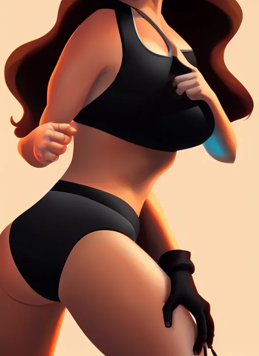 Image similar to kim possible in a black bikini, intricate, elegant, highly detailed, digital painting, artstation, concept art, smooth, sharp focus, illustration, 8 k