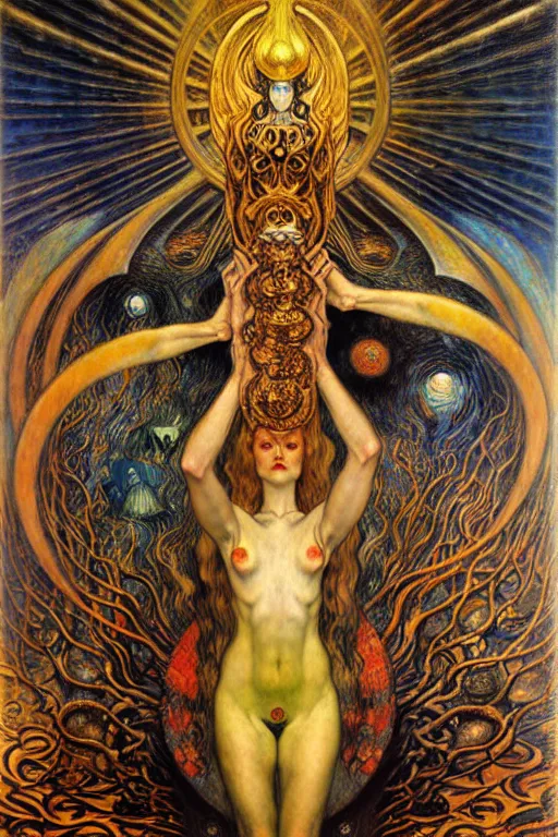 Image similar to Divine Chaos Engine by Karol Bak, Jean Delville, William Blake, Gustav Klimt, and Vincent Van Gogh, symbolist, visionary