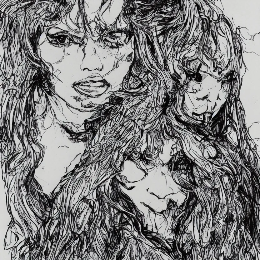 Image similar to portrait of shakira in the style of marc silvestri pen and ink drawing, high detail