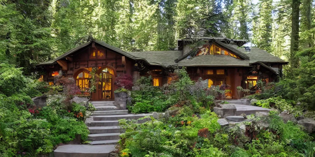 Image similar to residence in the style of rivendell, washington state