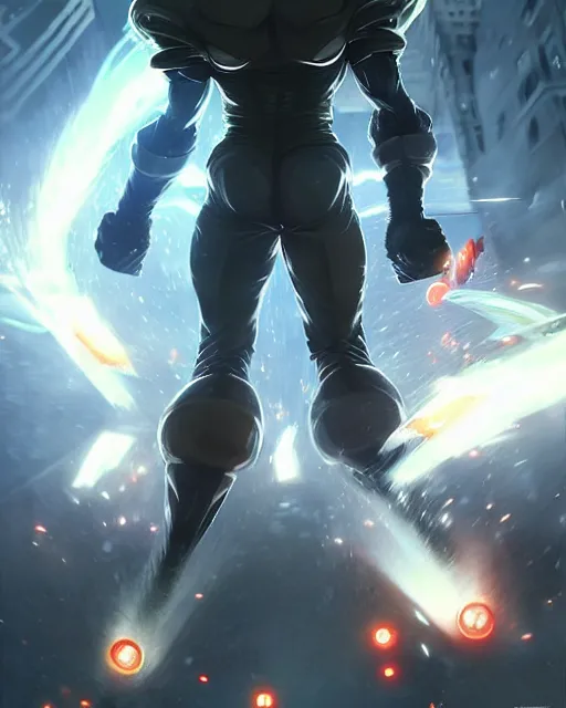 Prompt: gigachad luigi charging ultimate attack like one punch man wearing a suit in the city fighting a scifi mech, fantasy character portrait, ultra realistic, anime key visual, concept art, intricate details, highly detailed by greg rutkowski, ilya kuvshinov, gaston bussiere, craig mullins, simon bisley