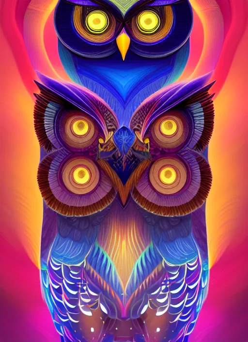 Image similar to symmetry!! product render poster vivid colors divine proportion owl, divine, glowing fog intricate, elegant, highly detailed, digital painting, artstation, concept art, smooth, sharp focus, illustration,