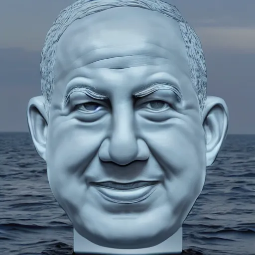 Prompt: a giant benjamin netanyahu head sculpture in the sea made out of jelly, long shot, hyper detailed, hyper realistic, ray tracing, 8 k resolution, sharp focus, realistic water, award winning