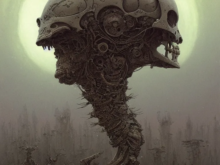 Prompt: a detailed profile illustration of skelleton, cinematic sci-fi poster, bounty hunter portrait symmetrical and science fiction theme with lightning, aurora lighting clouds and stars by beksinski carl spitzweg and tuomas korpi. baroque elements. baroque element. intricate artwork by moebius. Trending on artstation. 8k