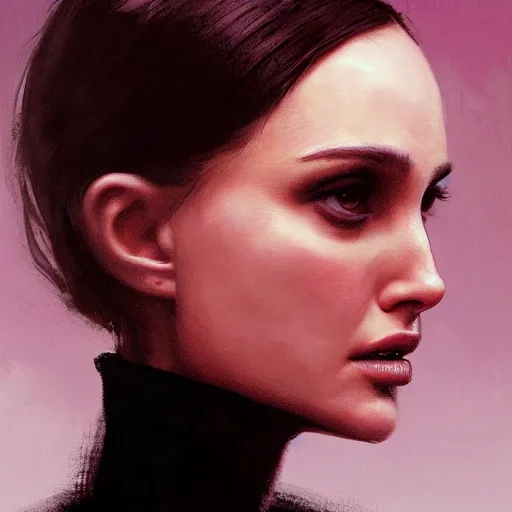 Image similar to closeup portrait of natalie portman from the movie leon the professional, matilda, city background, dramatic light, gorgeous view, depth, high detail, digital art, painted by greg rutkowski and seb mckinnon, by tim burton, trending on artstation