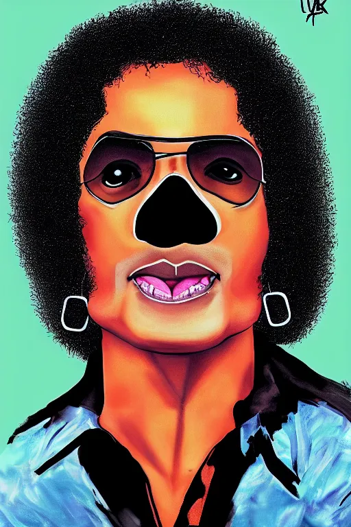 Prompt: black big nose michael jackson afro young afro jackson 5 poster as a black rapper 1 9 7 0 s, the hood, tattoos, dancing, poster tour, art work, ripped, 6 pack, rapping, grime, michael jackson, uhd, sharp, detailed, cinematic 4 k