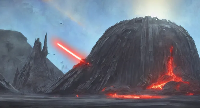 Prompt: darth vader's castle in a volcanic planet concept art by Doug Chiang, cinematic,