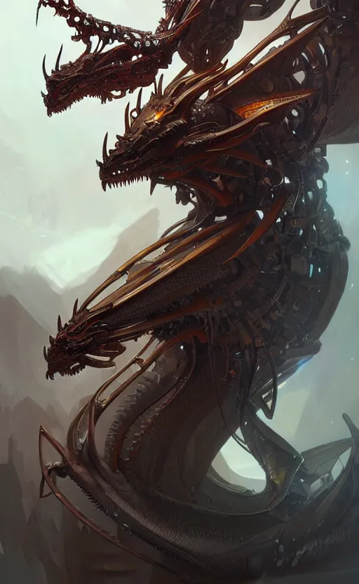 Image similar to Cyborg biomechanical dragon, sci-fi, highly detailed, digital painting, artstation, concept art, smooth, sharp focus, illustration, art by artgerm and greg rutkowski and alphonse mucha