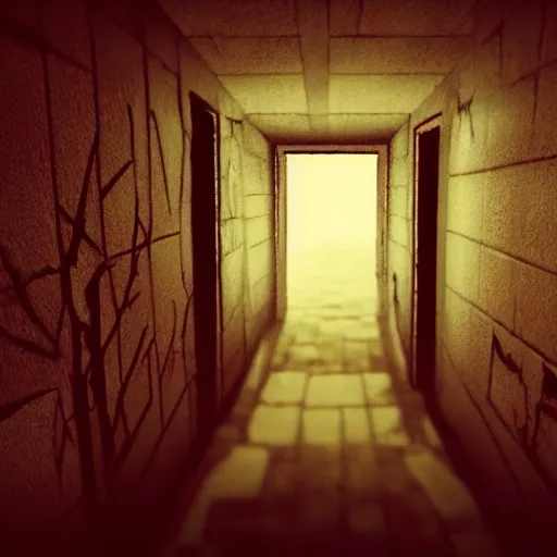 Prompt: trapped in the backrooms, backrooms indie horror, unity game, a tiger in the hallway, found footage, vhs, chromatic aberration