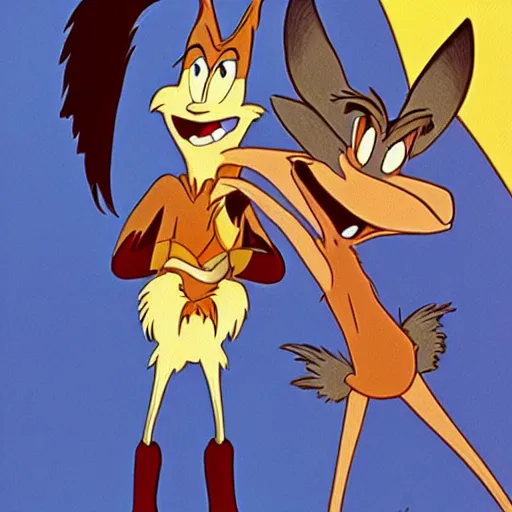 Image similar to road runner and wile e. coyote, studio ghibli