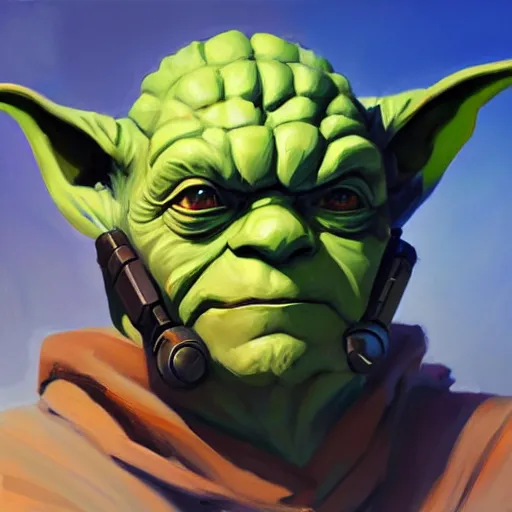 Image similar to greg manchess portrait painting of armored yoda as overwatch character, medium shot, asymmetrical, profile picture, organic painting, sunny day, matte painting, bold shapes, hard edges, street art, trending on artstation, by huang guangjian and gil elvgren and sachin teng