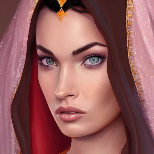 Image similar to a portrait of an arabian princess in a disney movie, megan fox, oil painting, pale colors, high detail, 8 k, wide angle, trending on artstation,