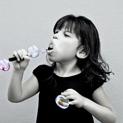 Prompt: girl is blowing bubbles