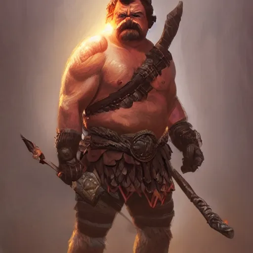 Image similar to a barbarian Ron Swanson, D&D, fantasy, intricate, cinematic lighting, highly detailed, digital painting, artstation, concept art, smooth, sharp focus, illustration, art by Artgerm and Greg Rutkowski and Alphonse Mucha