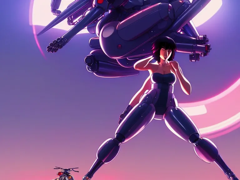 Image similar to a fullbody portrait of motoko kusanagi riding on top of a tachikoma : : stand alone complex, ghost in the shell, netflix : : by ilya kuvshinov, rossdraws, artgerm, sola digital arts, anti aliasing, raytracing : :