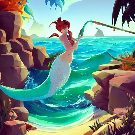 Image similar to painting mermaid treasure on sea of thieves game avatar hero smooth face median photoshop filter cutout vector, behance hd by jesper ejsing, by rhads, makoto shinkai and lois van baarle, ilya kuvshinov, rossdraws global illumination