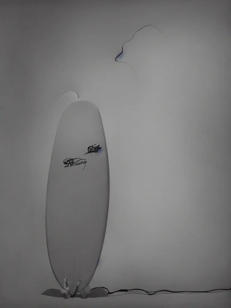 Image similar to a high fidelity photorealistic painting of a firewire surfboard, artistic photograph, studio light