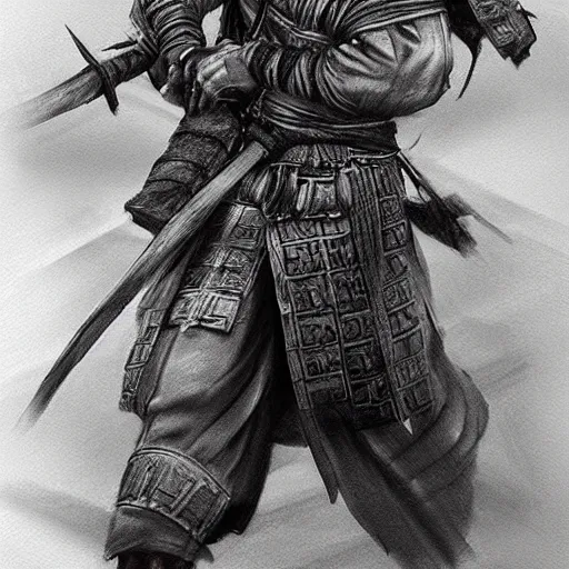 Image similar to Kurdish samurai, extremely detailed charcoal sketch, realistic, incredibly detailed, award winning art, cinematic, extremely high detail, concept art, 4k fantasy art, trending on artstation, full body shot