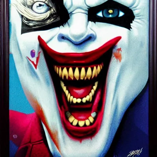 Prompt: angela merkel as joker in dark knight, airbrush art, drew struzan illustration art, key art, movie poster