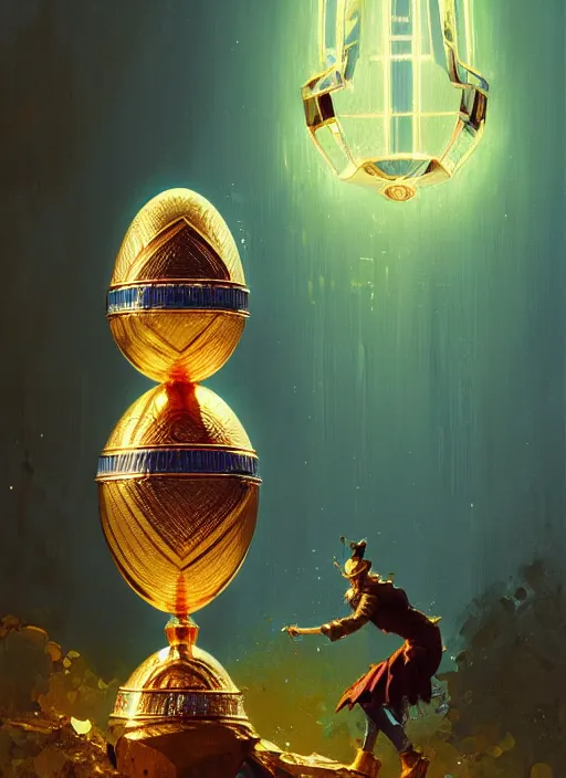 Image similar to faberge egg and andel shine, hyperrealism, no blur, 4 k resolution, ultra detailed, style of alexander trufanov, ismail inceoglu, tyler edlin, syd mead, carlos schwabe