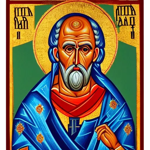 Image similar to sean connery, portrait, style of ancient byzantine icon, style of roman catholic icon, saintly, orthodox