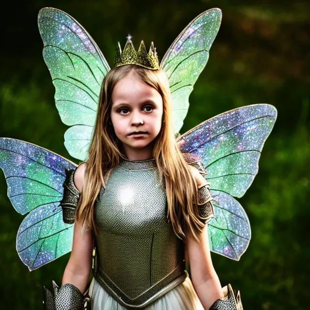 Image similar to photo of a fairy with sparkling armour, award - winning photo