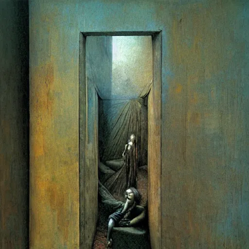 Prompt: room by Saudek and Beksinski