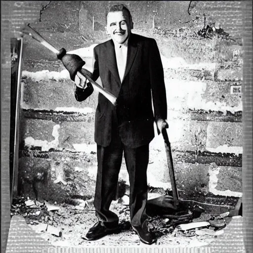 Prompt: “an uncanny photo of a president that didn’t exist, holding a hammer, standing in an abandoned basement, smiling maniacally, grotesque clothing, rotting skin”