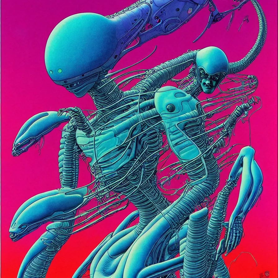 Image similar to ( ( ( ( alien ) ) ) ) by mœbius!!!!!!!!!!!!!!!!!!!!!!!!!!!, overdetailed art, colorful, artistic record jacket design