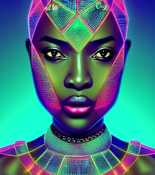 Image similar to symmetry!! african princess of technology, solid cube of light, hard edges, product render retro - futuristic poster scifi, lasers and neon circuits, beautiful dark skin african princess, intricate, elegant, highly detailed, digital painting, artstation, concept art, smooth, sharp focus, illustration, dreamlike, art by artgerm